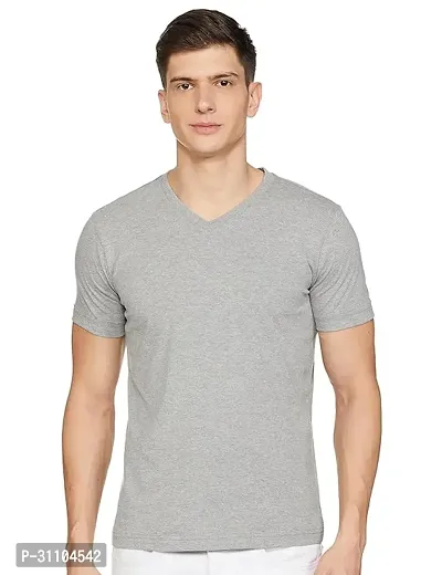 Stylish Polyester Solid V Neck T-shirt For Men-thumb0