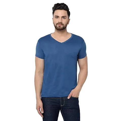 Stylish Solid V Neck T-shirt For Men