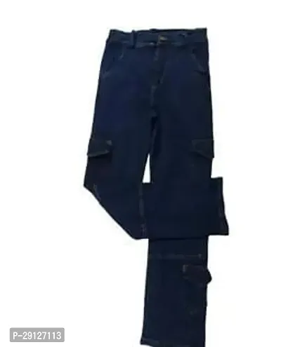 Elegant Navy Blue Denim Solid Jeans For Girls-thumb0