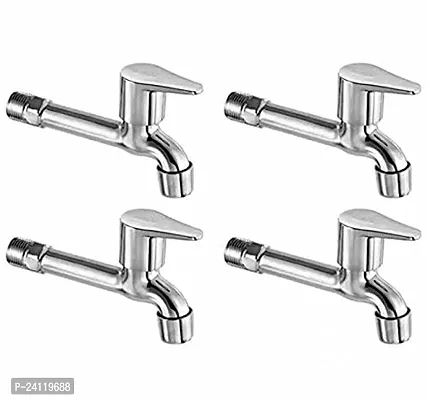 Stainless Steel Bib Tap Pan Long Body Water Bathroom Faucet Chrome Finish Pack Of 4-thumb0