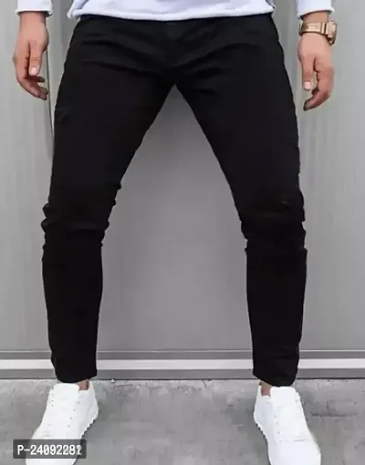 Men Fashion Slim Black Plain Jeans-thumb0