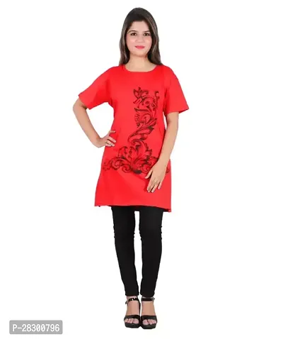 Elegant Red Cotton Printed Tshirt For Women