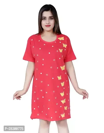 Elegant Red Cotton Printed Tshirt For Women