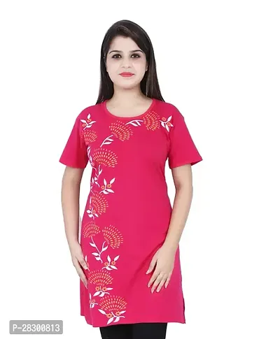 Elegant Pink Cotton Printed Tshirt For Women-thumb0