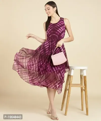 krijet Shibori Printed Aline Georgette Purple Dress For Women