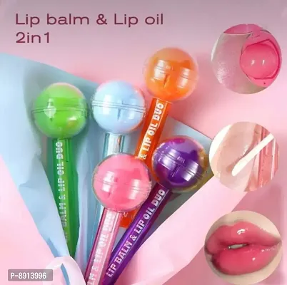 2 IN 1 Lip Balm + Lip Gloss Lolipop (Pink Tone) Pack of 5