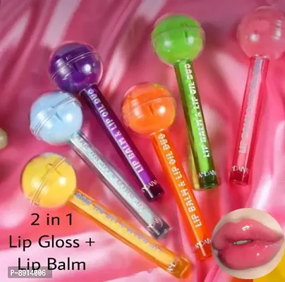 2 IN 1 Lip Balm + Lip Gloss Lolipop Pink Tone Pack of 6