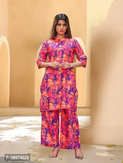 Fabulous Cotton Blend Printed Kurta with Palazzo Set For Women-thumb0