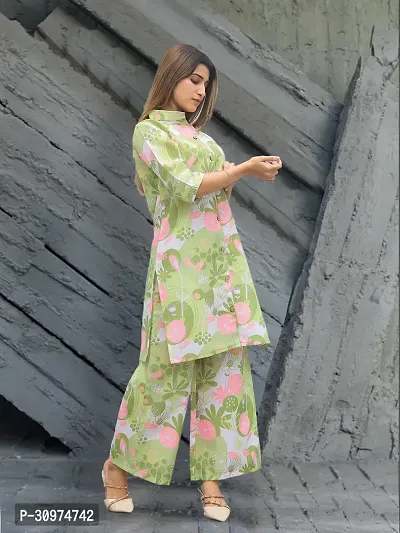 Fabulous Cotton Blend Printed Kurta with Palazzo Set For Women-thumb3