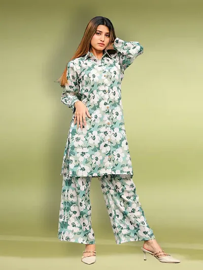 Stylish Polyester Printed Straight Kurtis With Bottom Set