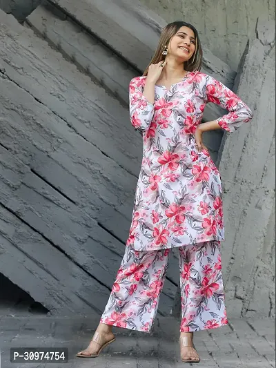 Fabulous Cotton Blend Printed Kurta with Palazzo Set For Women-thumb0