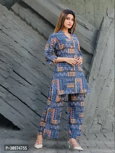 Fabulous Cotton Blend Printed Kurta with Palazzo Set For Women-thumb0