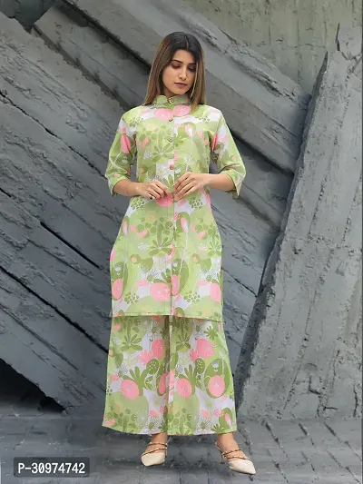 Fabulous Cotton Blend Printed Kurta with Palazzo Set For Women-thumb0