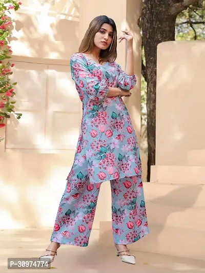 Fabulous Cotton Blend Printed Kurta with Palazzo Set For Women-thumb3