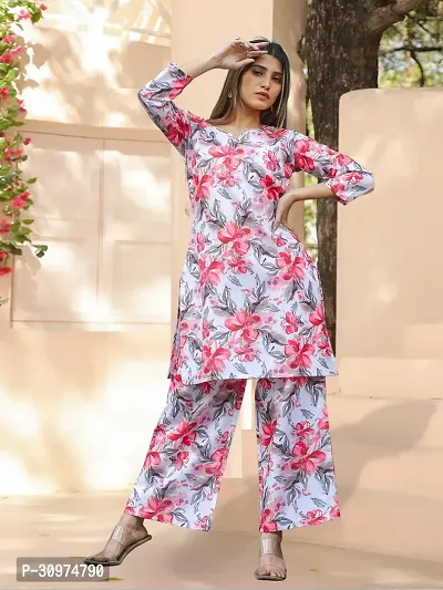 Fabulous Cotton Blend Printed Kurta with Palazzo Set For Women-thumb0