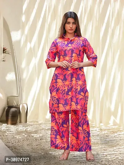 Fabulous Cotton Blend Printed Kurta with Palazzo Set For Women-thumb0