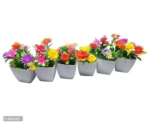 Artificial Flower with Pot For Decorati Set of 6