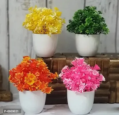 Pack Of 4 Artificial Flower With Pot For Home Decoration