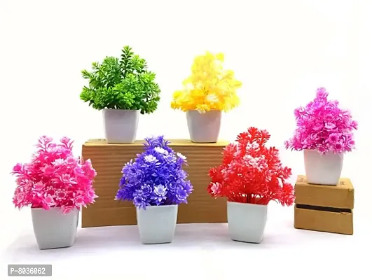 Stylish 6 Set Color Artificial Flower With Pot For Home Decoration