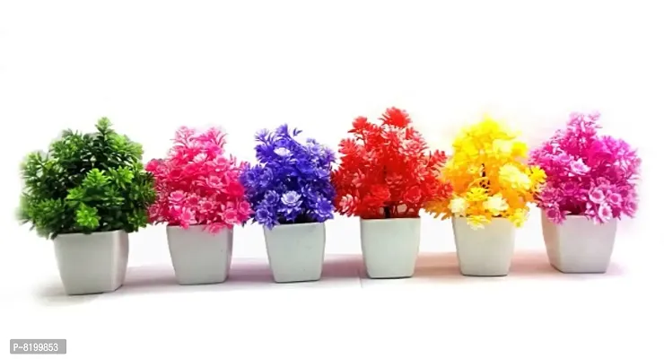 Artificial Flower Pots Faux Plants with Pot Set of 6 Small Size Studio Plants for Home Decor, Living Room, Balcony