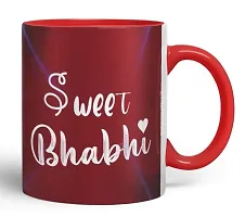 Stylish 2 Rakhi with 2 Ceramic Printed Mug (325 Ml) And 1 Packet Roli Chawal With Best Wishes Greeting Card-thumb1