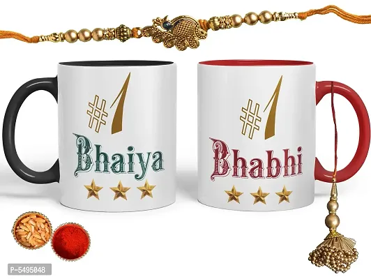 Bhai Bhabhi Rakhi Set And Tilak Pack Set with Printed Coffee Mug 330 ml-thumb0