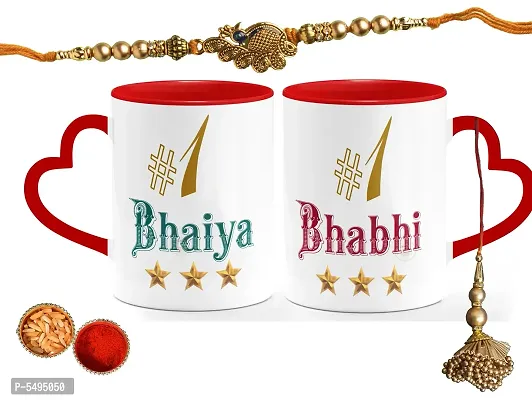 Elegant Bhai Bhabhi Rakhi Set And Tilak Pack Set with Printed Coffee Mug 330 ml-thumb0
