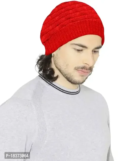 S S Garment Winter Cap Skull Cap for Men | Woolen Winter Caps for Boys for Warm Wear Head| Woolen Skull caps Soft Beanie Cap for Men| Woolen Cap with Soft Woolen Fur for Men (Red)