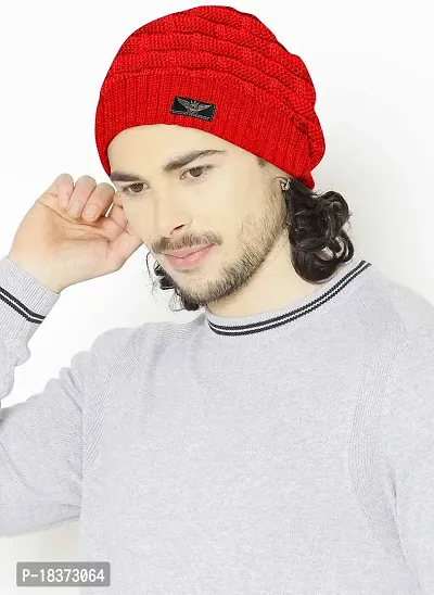 S S Garment Winter Cap Skull Cap for Men | Woolen Winter Caps for Boys for Warm Wear Head| Woolen Skull caps Soft Beanie Cap for Men| Woolen Cap with Soft Woolen Fur for Men (Red)-thumb2