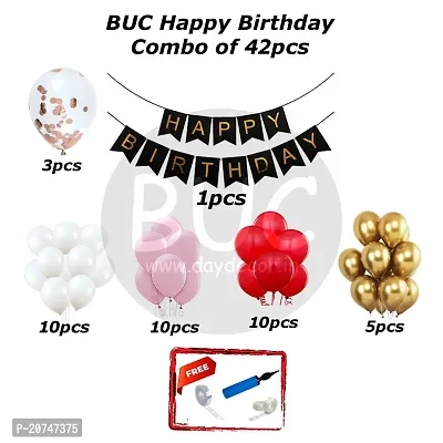 Day Decor Happy Birthday Deconation Ballon Combo Of 42With Black  Gloden Happy Birthday Banner And Golden  White And Pink Balloon , Confetti Balloon For Happy Birthday Decoration Kit-thumb2