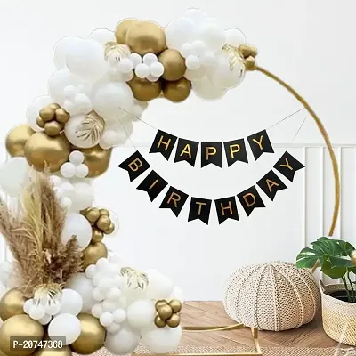 Day Decor Happy Birthday Deconation Ballon Combo Of 64 With Black  Golden Happy Birthday Banner And Golden  White Balloon ,Happy Birthday Decoration Kit