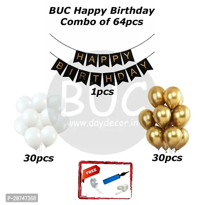 Day Decor Happy Birthday Deconation Ballon Combo Of 64 With Black  Golden Happy Birthday Banner And Golden  White Balloon ,Happy Birthday Decoration Kit-thumb5