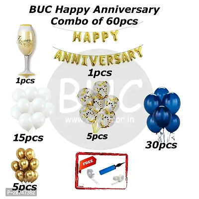 Day Decor Happy Anniversary Combo Kit - 60 Pcs, Foil Balloons Anniversary Banner, Multi Color Balloons For Anniversary Decoration Items- Combo With Balloon Filler Hand Pump Free-thumb5