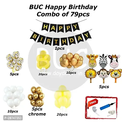 Day Decor Happy Birthday Decoration Balloons Combo Of 79 Pcs, Happy Birthday Banner, Kids Fancy Multicolor Balloons Combo Pack And Balloon Filler Hand Pump Free-thumb2