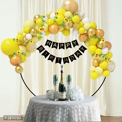 Day Decor Happy Birthday Decoration Balloons Combo Of 74 Pcs, Happy Birthday Banner, White, Golden And Yellow Colors Balloons Combo Pack And Balloon Filler Hand Pump Free