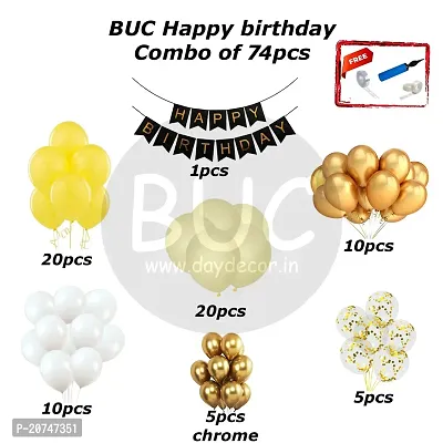 Day Decor Happy Birthday Decoration Balloons Combo Of 74 Pcs, Happy Birthday Banner, White, Golden And Yellow Colors Balloons Combo Pack And Balloon Filler Hand Pump Free-thumb3