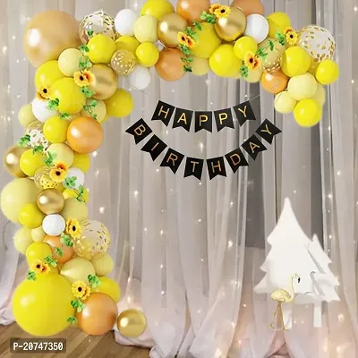 Day Decor Happy Birthday Decoration Balloons Combo Of 75 Pcs, Happy Birthday Banner, White, Golden And Yellow Colors Balloons Combo Pack And Balloon Filler Hand Pump Free