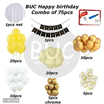 Day Decor Happy Birthday Decoration Balloons Combo Of 75 Pcs, Happy Birthday Banner, White, Golden And Yellow Colors Balloons Combo Pack And Balloon Filler Hand Pump Free-thumb5