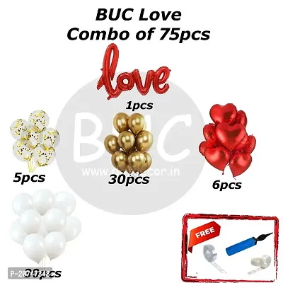 Day Decor Love Day Combo Kit - 75 Pcs, Love Foil Balloon, Multicolor Balloons For Valentine Day Party, Foil Heart Balloon And Multicolor Balloons With Balloon Filler Hand Pump Free-thumb2