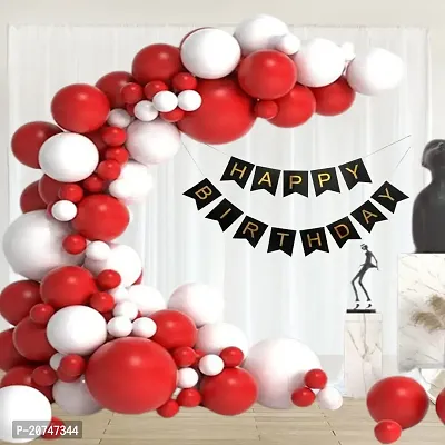 Day Decor Happy Birthday Decoration Balloons Combo Of 65 Pcs, Happy Birthday Banner, White And Red Color Balloons Combo Pack And Balloon Filler Hand Pump Free