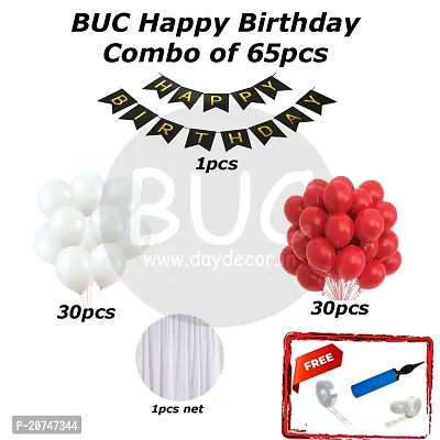 Day Decor Happy Birthday Decoration Balloons Combo Of 65 Pcs, Happy Birthday Banner, White And Red Color Balloons Combo Pack And Balloon Filler Hand Pump Free-thumb2