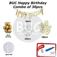 Day Decor Happy Birthday Decoration Balloons Combo Of 30 Pcs, Happy Birthday Banner, Chrome, White And Confetti Balloons Combo Pack And Balloon Filler Hand Pump Free-thumb1