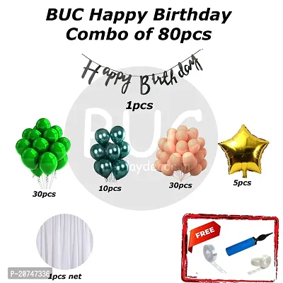 Day Decor Happy Birthday Decoration Balloons Combo Of 80 Pcs, Happy Birthday Banner, Multi Color Balloons With Foil Star Balloons Combo Pack And Balloon Filler Hand Pump Free-thumb5