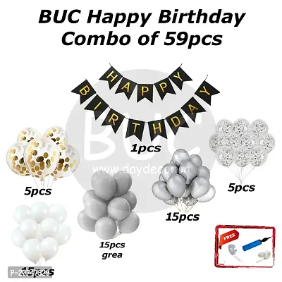 Day Decor Happy Birthday Decoration Balloons Combo Of 59 Pcs, Black Happy Birthday Banner, Confetti Balloons With Combo Pack And Balloon Filler Hand Pump Free-thumb5