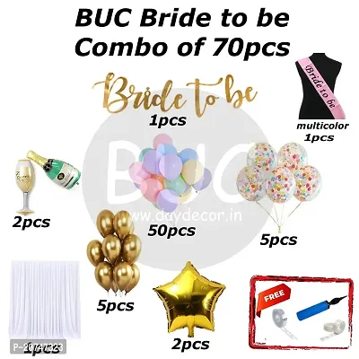 Day Decor Bridal Shower Decorations Kit - 70 Pcs Bride To Be Decoration Set Combo For Bridal Shower, Decorations,Bride To Be Banner,Balloons And Curtain With Balloon Filler Hand Pump Free-thumb4