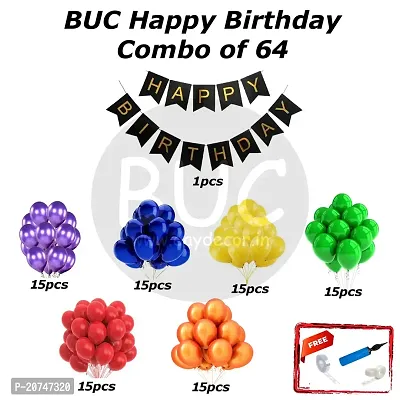 Day Decor Happy Birthday Deconation Ballon Combo Of 64 With Balck  Golden Happy Birthday Banner And Multicolor Balloo ,Happy Birthday Decoration Kit-thumb3