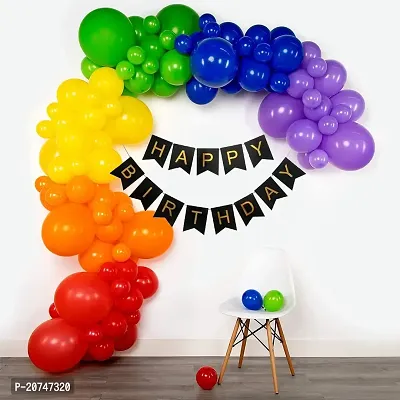 Day Decor Happy Birthday Deconation Ballon Combo Of 64 With Balck  Golden Happy Birthday Banner And Multicolor Balloo ,Happy Birthday Decoration Kit