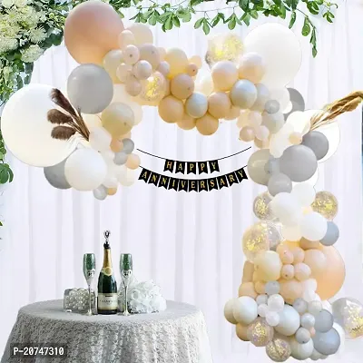 Day Decor Happy Anniversary Decoration Ballon Combo Set Of 55 Pcs With Happy Anniversary Banner And Multicolour Balloon ,Anniversary White Curtain For Decoration | Wedding Anniversary Decoration-thumb0