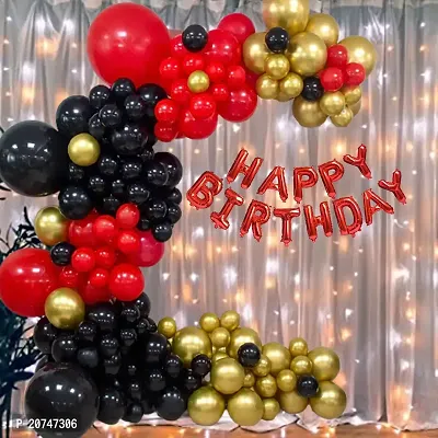 Day Decor Happy Birthday Deconation Ballon Combo Of 96 With Red Happy Birthday Banner And Multicolor Balloon, String Led Light , Happy Birthday Decoration Kit