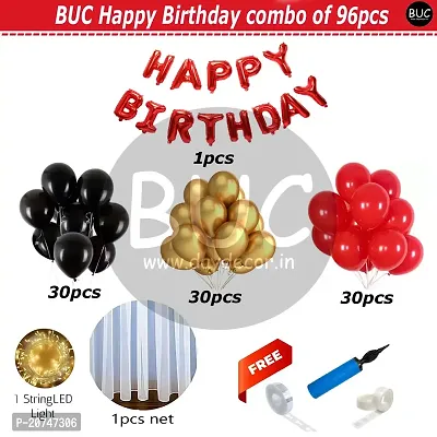 Day Decor Happy Birthday Deconation Ballon Combo Of 96 With Red Happy Birthday Banner And Multicolor Balloon, String Led Light , Happy Birthday Decoration Kit-thumb2